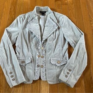 White House Black Market WHBM Ruffle Edge Corduroy Jacket Blazer Sz 4 Light Gray